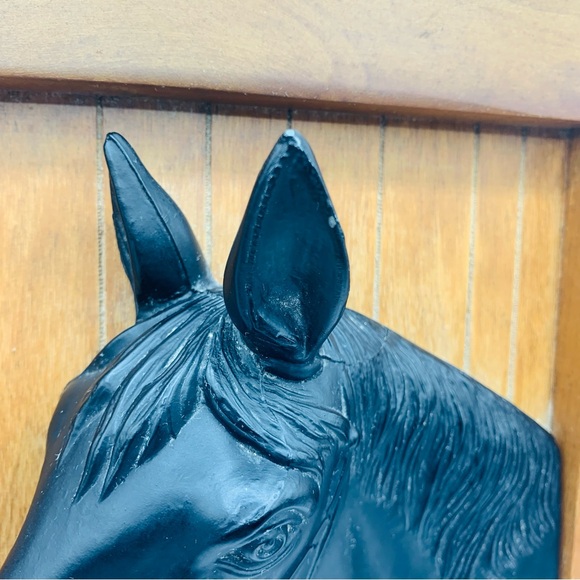 Vintage 3D Black Metal Horse Head Wall Plaque on Wood Panel – Equestrian Decor - Picture 6 of 9